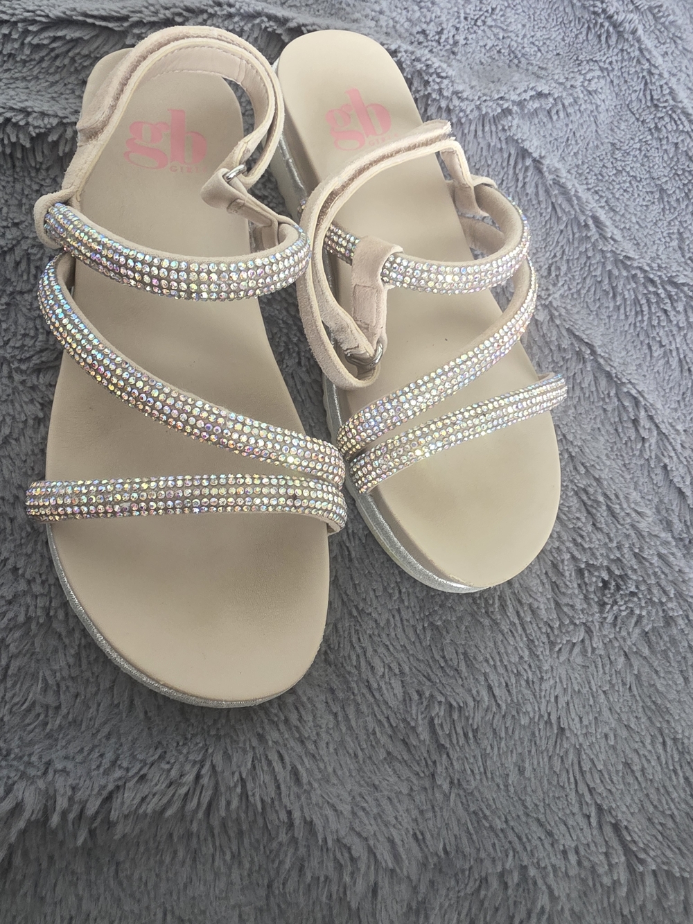 GB Girls Nude Rhinestone Strappy Sandals